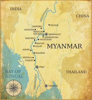 Myanmar All-Gay River Cruise map