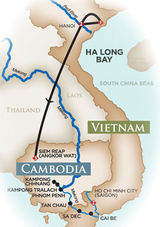 Exclusively gay Vietnam & Cambodia River Cruise Tour map