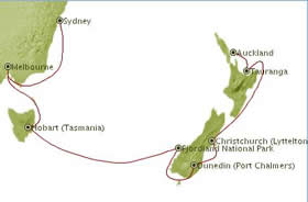 Australia to New Zealand Gay Group Cruise on Diamond Princess map