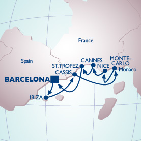 Hot Spots of Spain and France Gay Group Cruise on Azamara Journey map