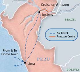 Romance Voyages Journey Down the Amazon Exclusive Gay Cruise Tour map