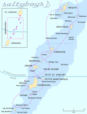 Caribbean Grenadines Naked Gay sailing cruise map