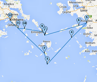 Exclusively gay Greek Islands Cruise map
