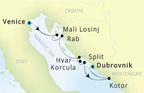 Zoom Vacations Mediterranean Adriatic gay Cruise map