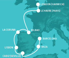 All Gay London to Barcelona Cruise map