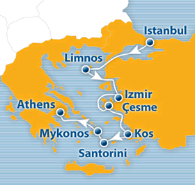 Atlantis 2012 Seabourn Istanbul to Athens gay cruise map