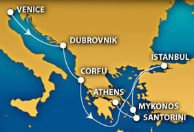 Venice to Athens All-Gay Cruise Map
