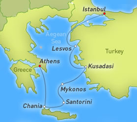 Exclusively lesbian Greek Isles & Turkey cruise map
