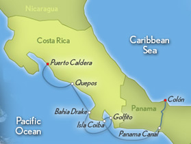 Panama Canal to Costa Rica lesbian cruise map