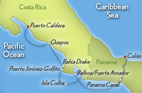Panama Canal to Costa Rica lesbian cruise map