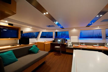 Ibiza gay luxury catamaran saloon