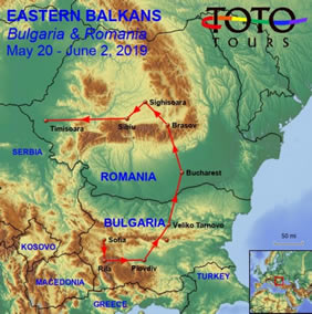 Bulgaria & Romania gay tour map